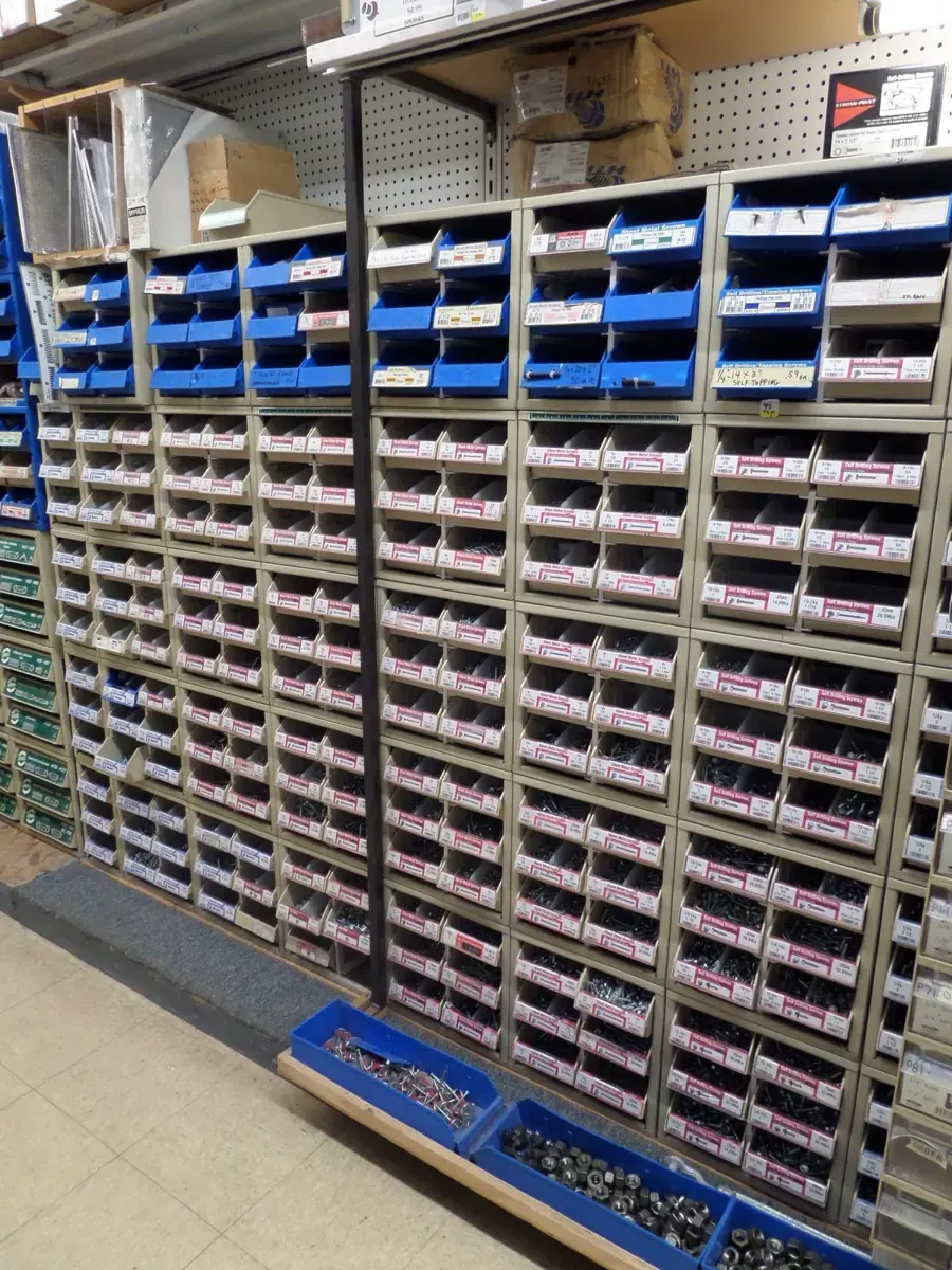Fastener bins seen from above