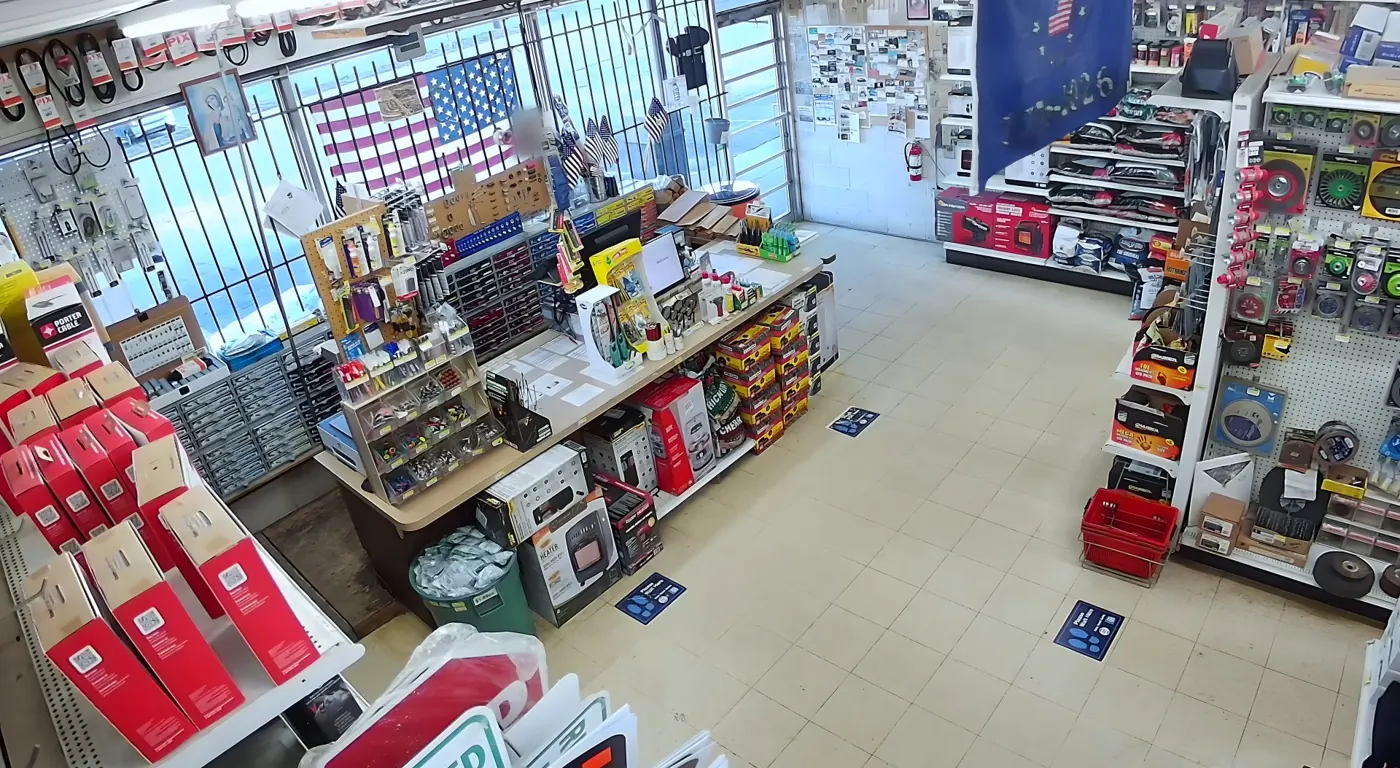 The front counter and the flag window, from above, before opening